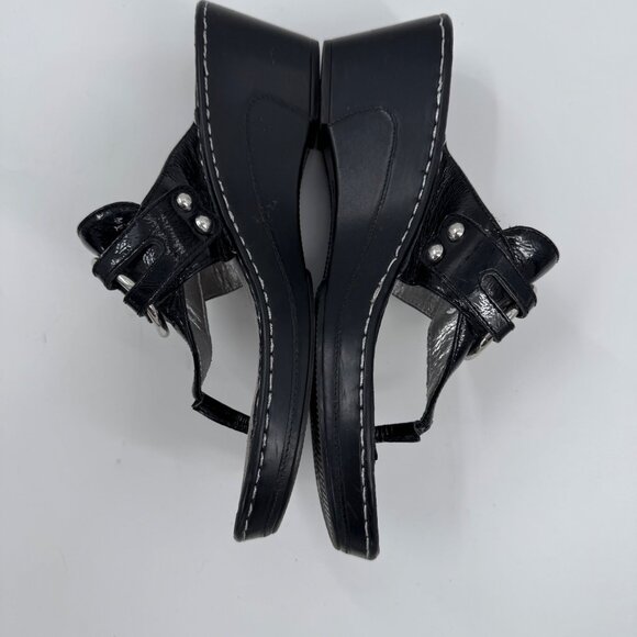 Alegria Lola Black Patent Leather Thong Wedge Slide Sandals Size 39 EU / 8.5-9 U - Picture 7 of 11